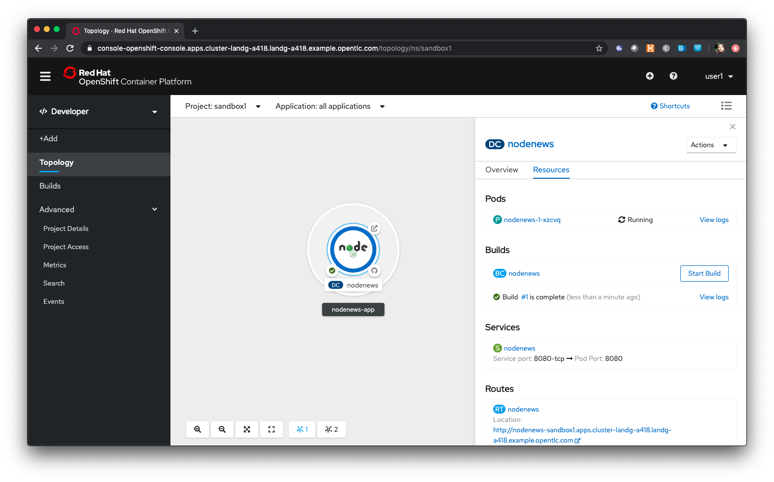 Node Sidepanel with App Running